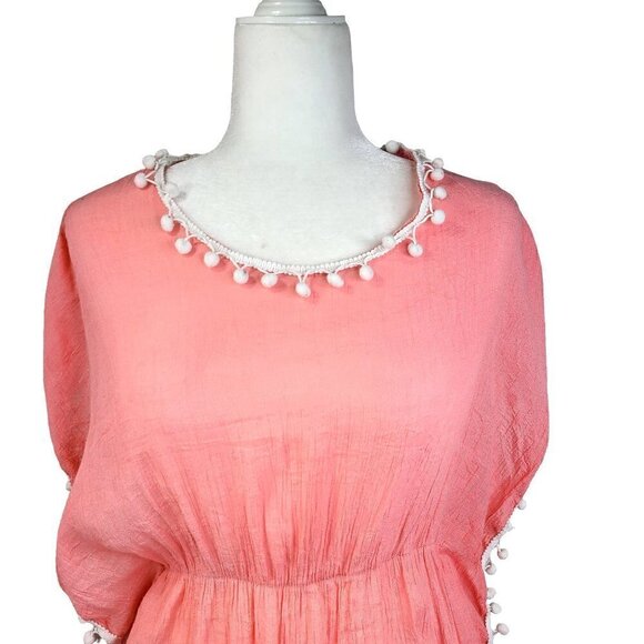 Shein Coral Pink White Pompom Beach Cover Up Dress - Picture 2 of 6